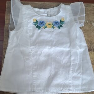 White Kids Top with Floral Embroidery